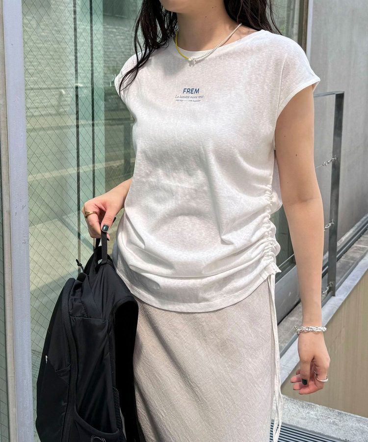 シャーリングノースリーブカットソー