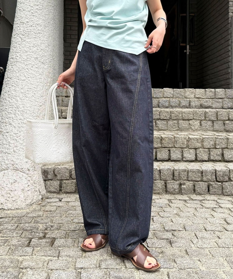 ライトオンス切替ワイドデニムパンツ