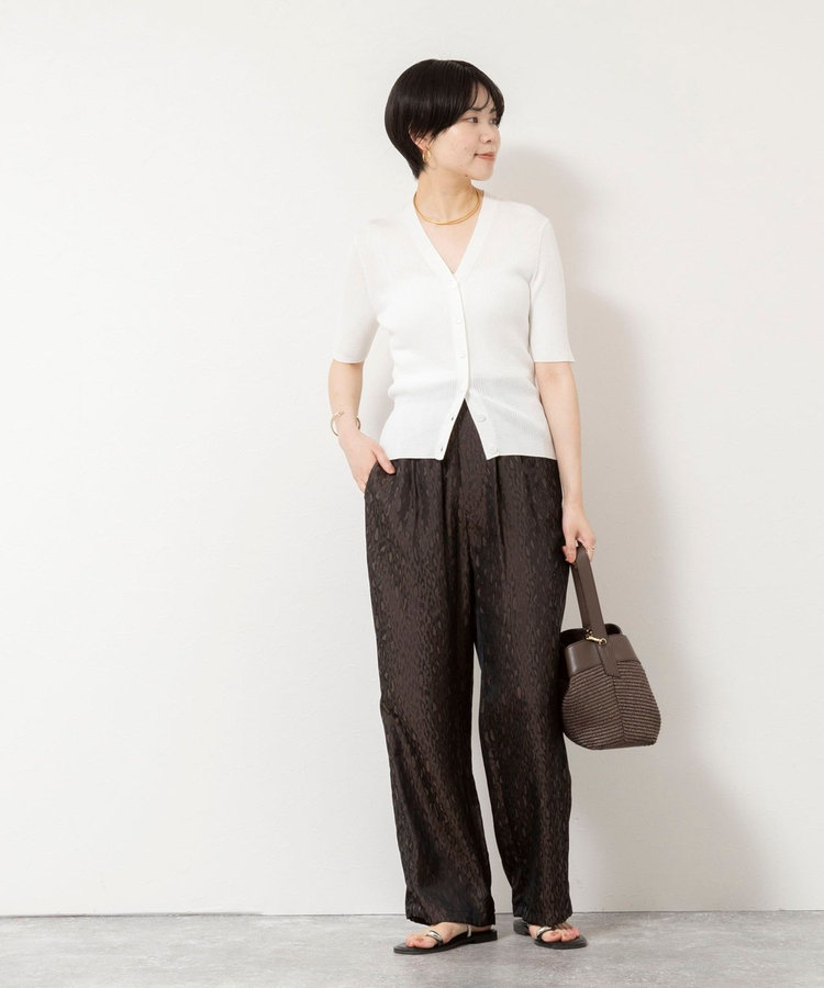 ［WEB限定 SPECIAL SALE！］《接触冷感》綿アセリブ半袖Vネックカーディガン