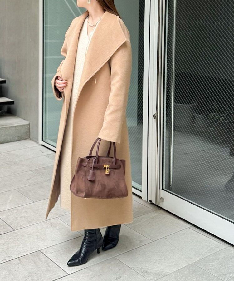 アンゴラビーバーベルテッドロングコート