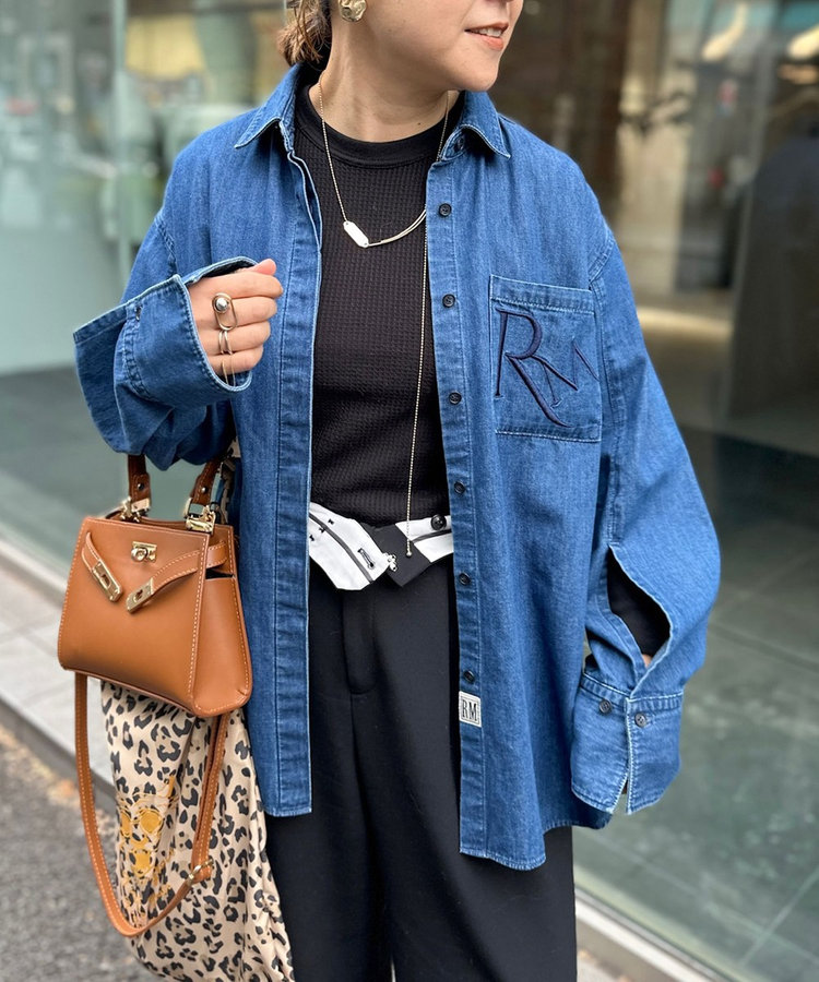 RM denim】刺繍入りビッグデニムシャツ（5-0038-1-01-001）｜Rie