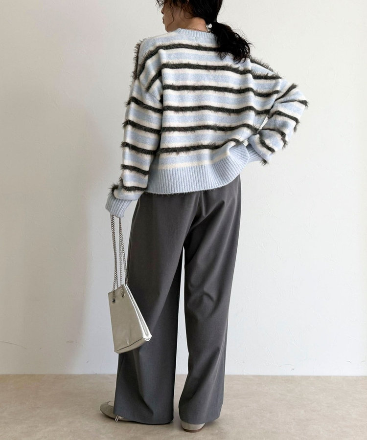 マルチボーダークロップドニットプルオーバー（5-0021-7-22-201