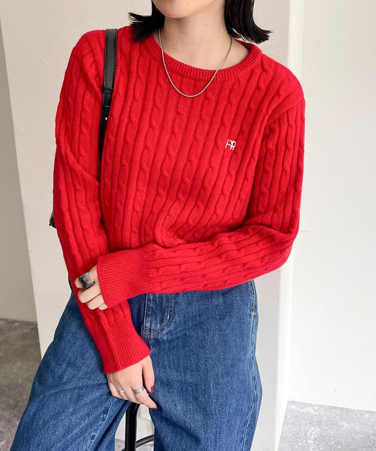 WEB限定 GW SPECIAL PRICE】ウール混FR刺繍ケーブル柄ニットプル