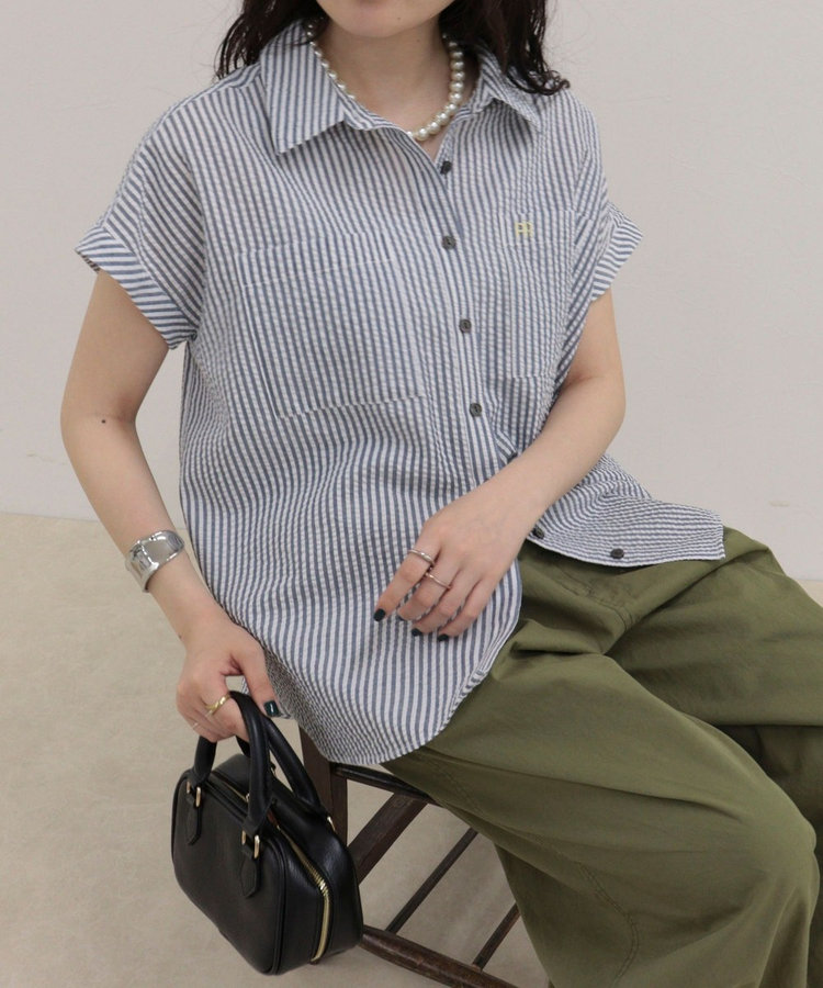 FR刺しゅうフレンチストライプシャツ