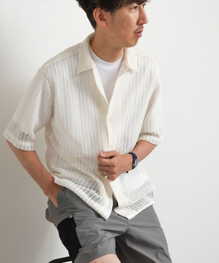 レースワンナップカラー 半袖ニットシャツ 26SS