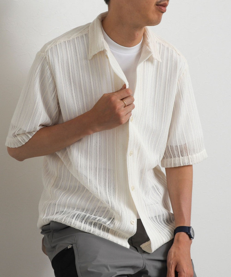 レースワンナップカラー 半袖ニットシャツ 26SS