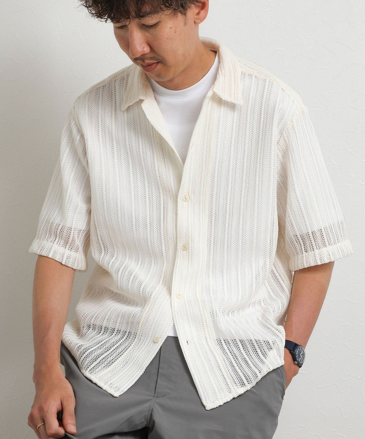 レースワンナップカラー 半袖ニットシャツ 26SS