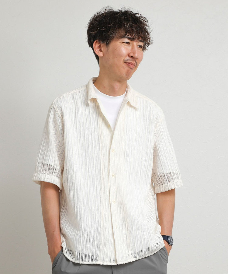 レースワンナップカラー 半袖ニットシャツ 26SS