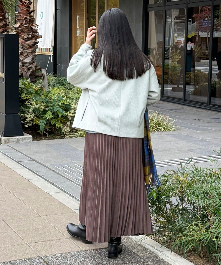 ウーレットヘリンボンスタンドショートコート