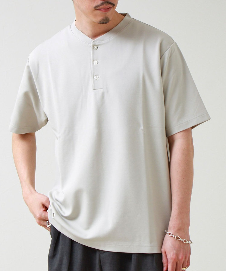 【抗菌防臭】ポンチ素材 ヘンリーネックTシャツ