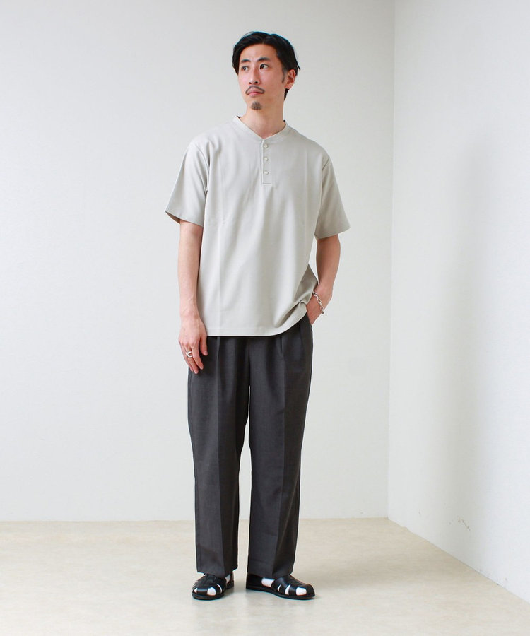【抗菌防臭】ポンチ素材 ヘンリーネックTシャツ