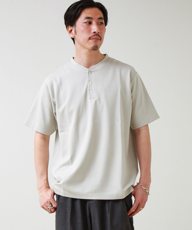 【抗菌防臭】ポンチ素材 ヘンリーネックTシャツ