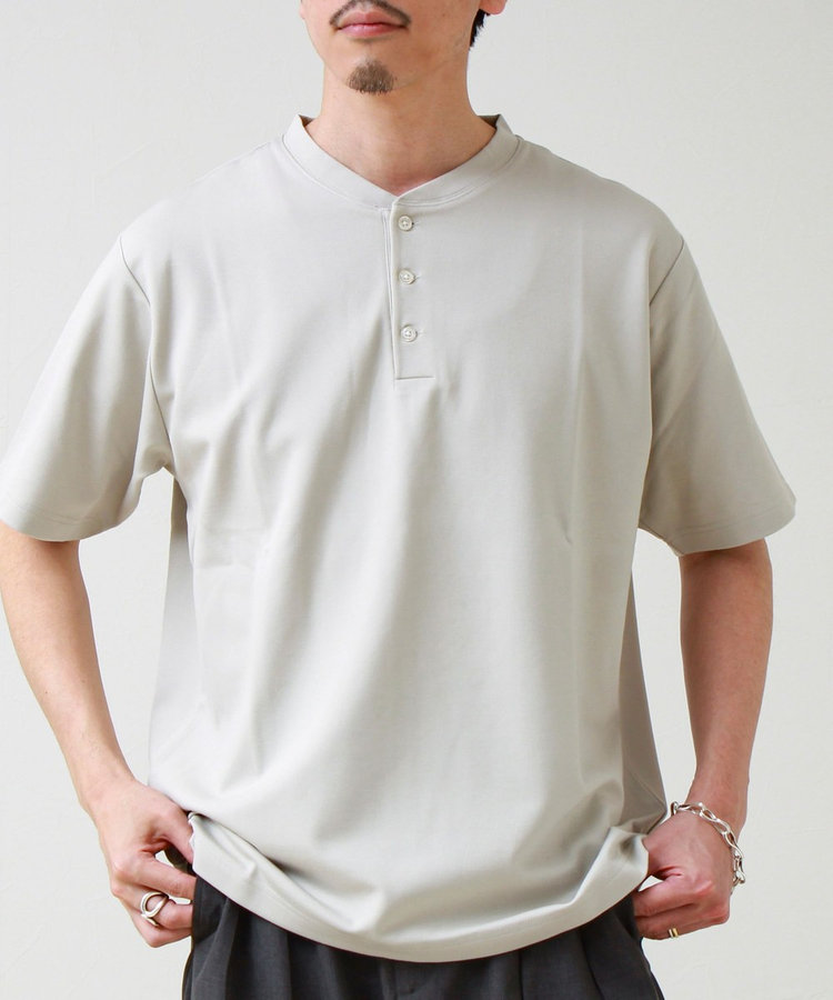 【抗菌防臭】ポンチ素材 ヘンリーネックTシャツ