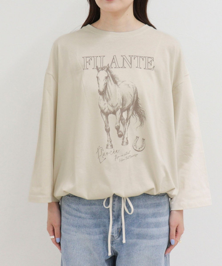 ホースプリント裾ドロストTシャツ