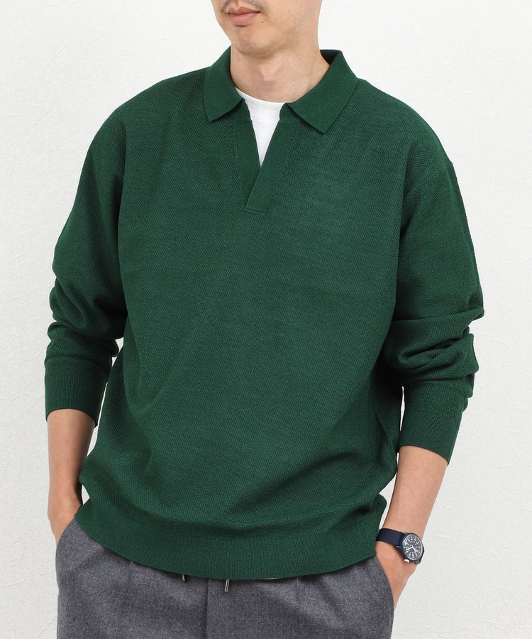 変形カノコ 長袖スキッパーニットポロ 26AW