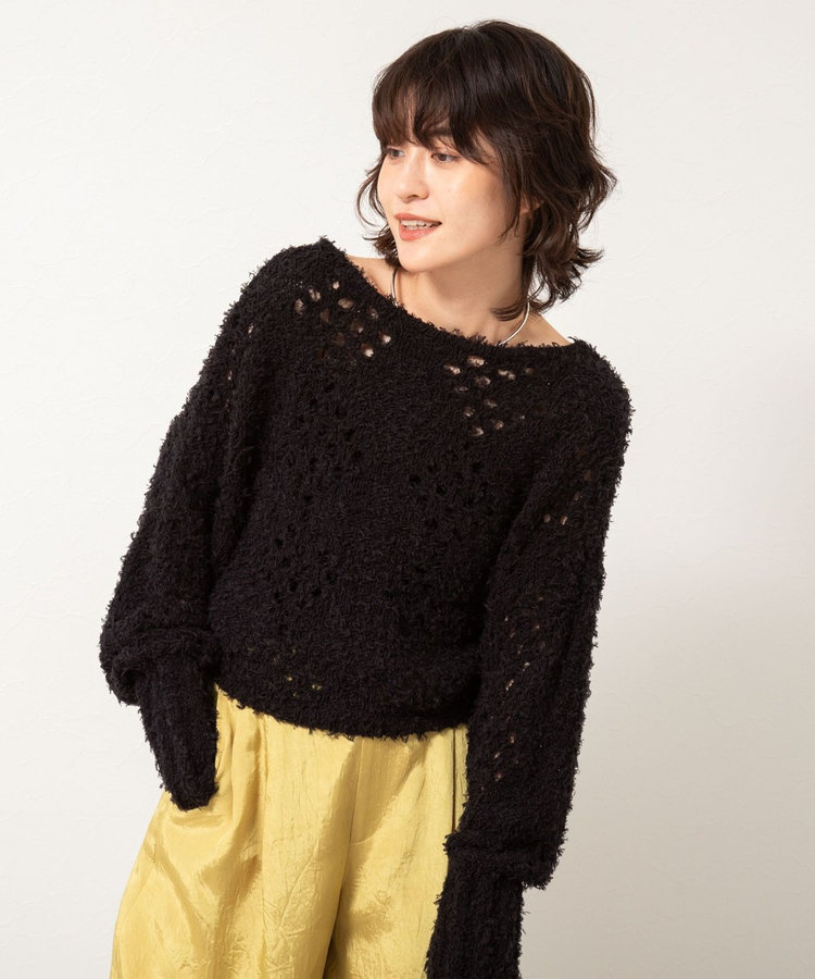 手洗い可能》カットフェザーヤーン透かし柄2WAYカーディガン（5-0036-5