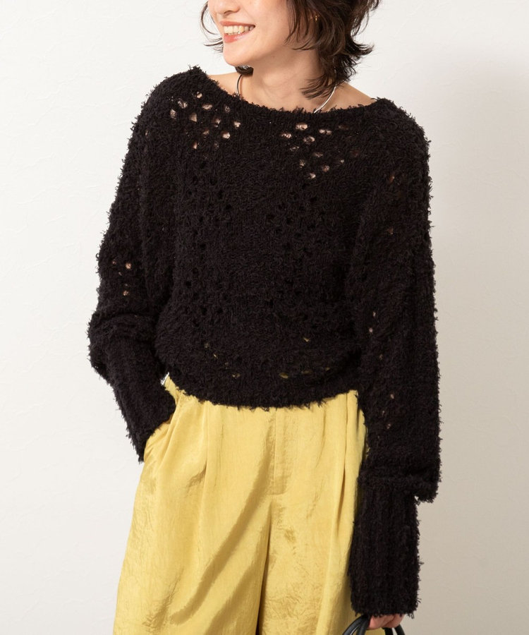 手洗い可能》カットフェザーヤーン透かし柄2WAYカーディガン（5-0036-5