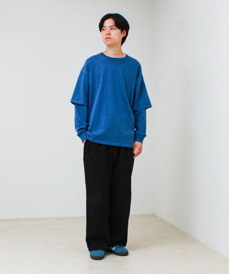 【1枚でレイヤード完成】ピグメント加工 フェイクレイヤードロンT