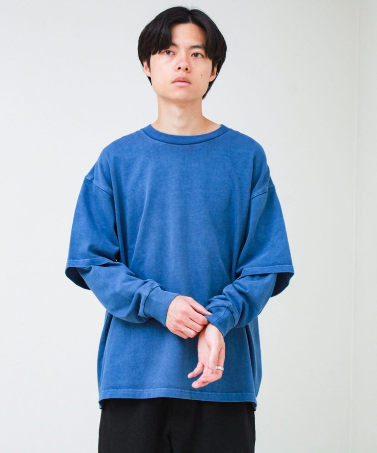 【1枚でレイヤード完成】ピグメント加工 フェイクレイヤードロンT