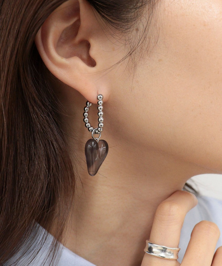 ボールフープ×クリアハートピアス