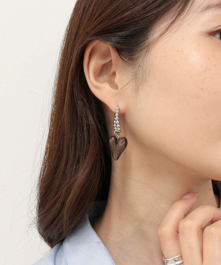 ボールフープ×クリアハートピアス