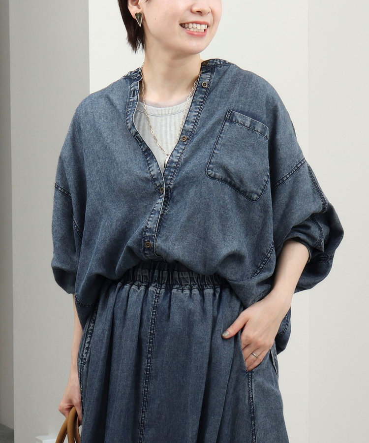 《セットアップ対応》パウダーシルクデニムドルマンシャツ