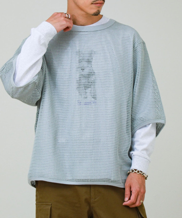 3/4スリーブメッシュTシャツ シアーT 7分袖 オーバーサイズ