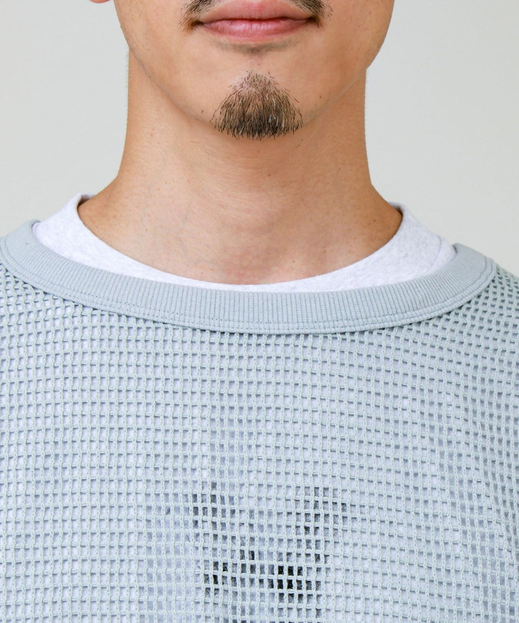 3/4スリーブメッシュTシャツ シアーT 7分袖 オーバーサイズ