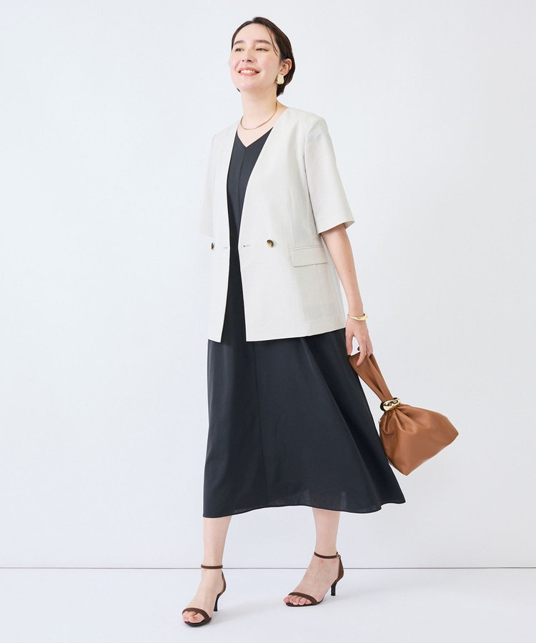 《UVカット》ウォッシャブルVネックギャザーワンピース