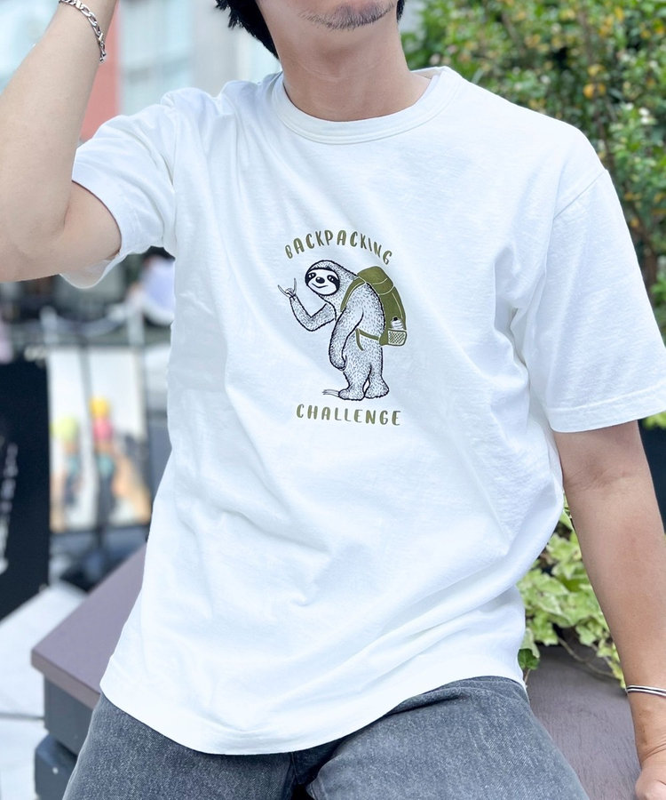 WEB限定 TIME SALE！］BACKPACKING CHALLENGE ナマケモノ プリントTシャツ（4-0647-2-53-601）｜NOLLEY'S  goodman(ノーリーズ グッドマン）｜NOLLEY'S(ノーリーズ）｜men（MEN）｜NOLLEY'S MALL（ノーリーズ モール）