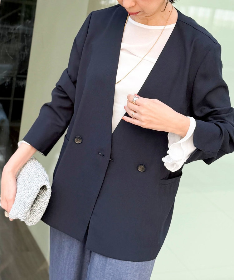 《セットアップ対応》【UVカット・接触冷感】ライトツイルノーカラージャケット