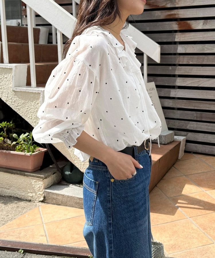 ドット刺繍フリルカラーブラウス（5-0310-2-21-001）｜fredy