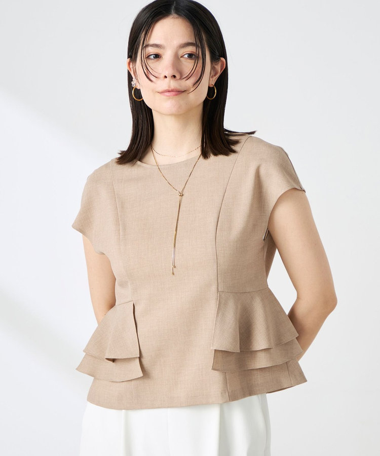 ウォッシャブル麻調ペプラムブラウス