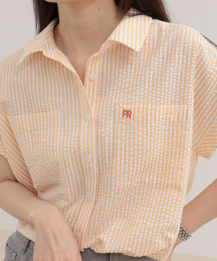 FR刺しゅうフレンチストライプシャツ