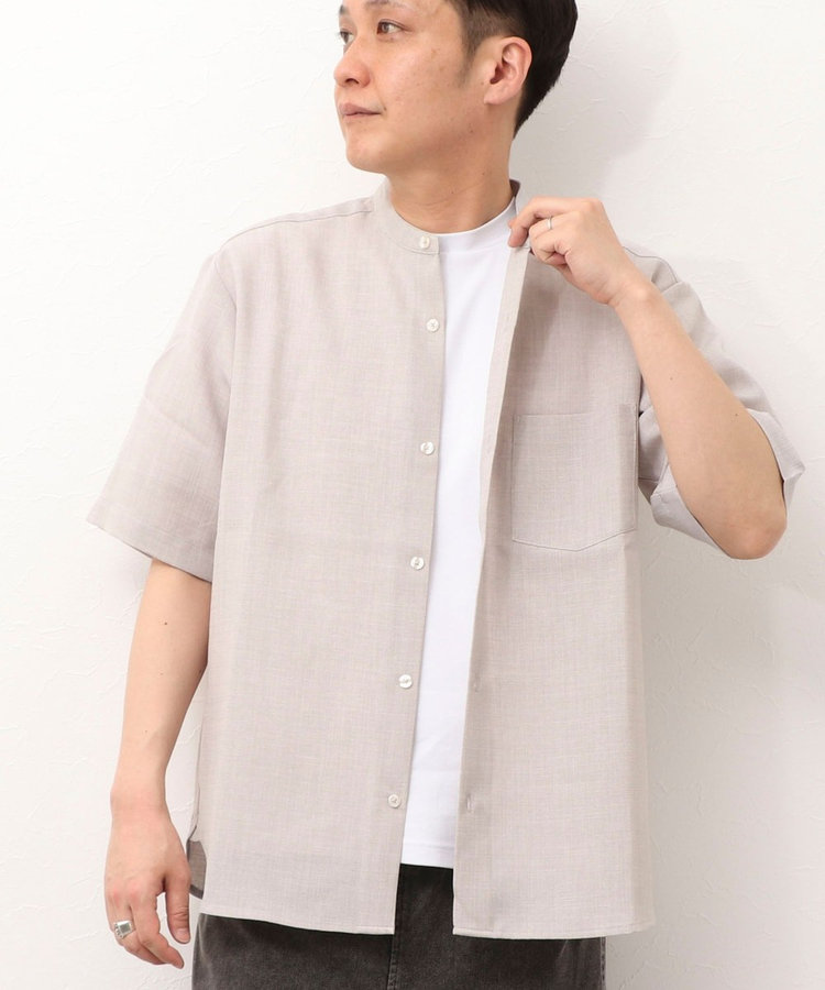 TECHキャンバスバンドカラー半袖シャツ