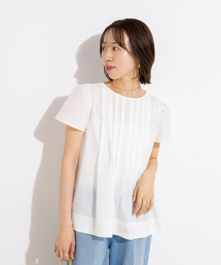 《撥水/セットアップ対応》ウォッシャブルアクティブストレッチタックブラウス