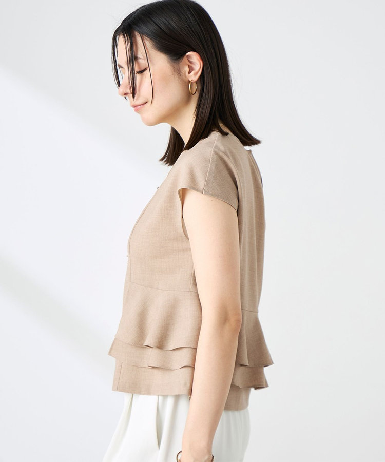 ウォッシャブル麻調ペプラムブラウス