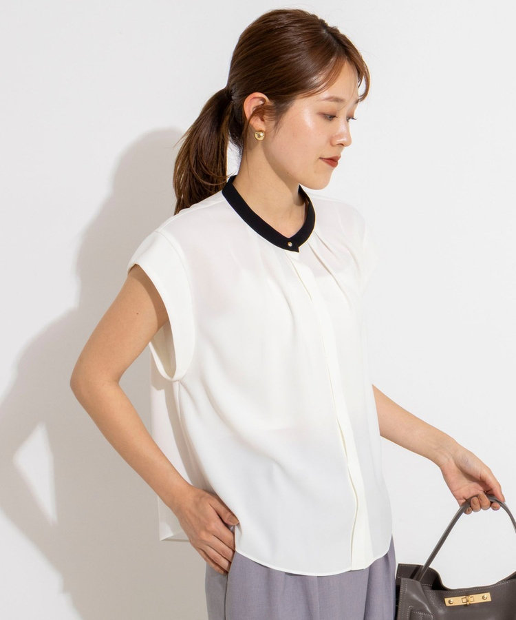 ［WEB限定 SPECIAL SALE！］【BECシリーズ】ウォッシャブルストレッチジョーゼットフレンチスリーブブラウス