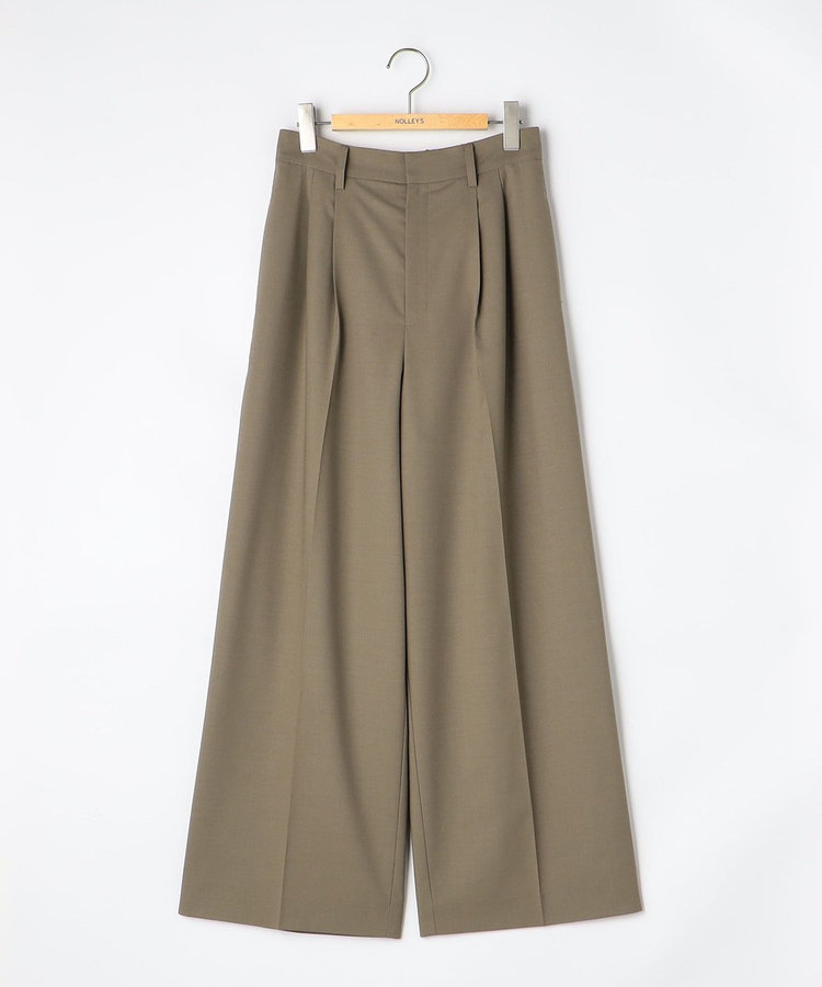 【一部WEB限定サイズ】《抗ピル/防シワ》ウォッシャブルポリウール梳毛タックワイドパンツ