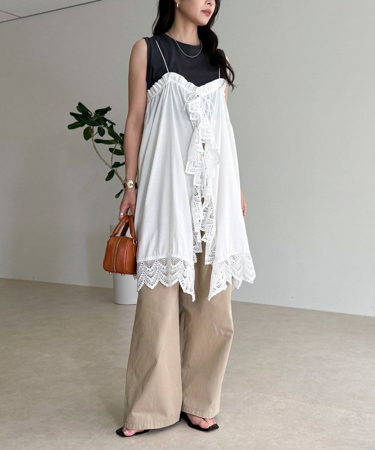 miccollection ワンピース ピンタックレイヤードキャミワンピース(M OFF WHITE