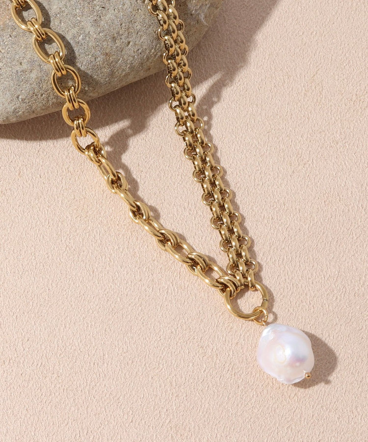 【MERAKI/ メラキ】Style Mix White Pearl淡水パール×チェーンネックレス