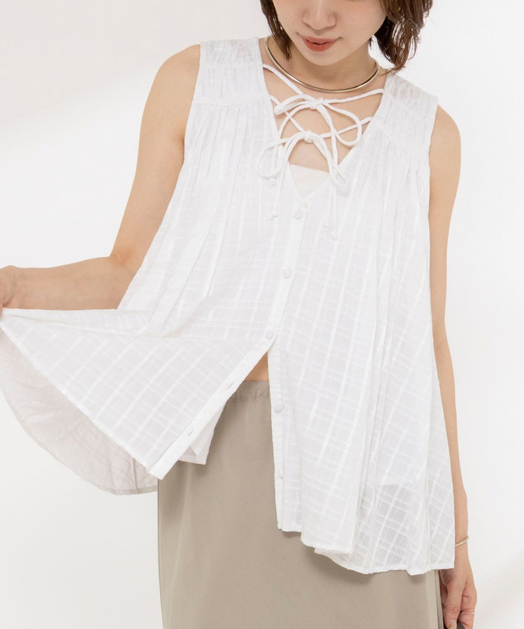 【MARILYN MOON/マリリーンムーン】sheer check 2way gathered blouse