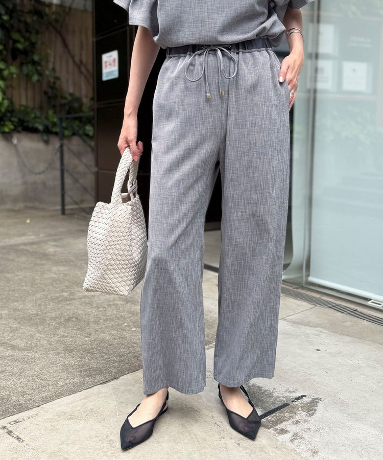 《セットアップ対応》リネンライクシャンブレーワイドパンツ