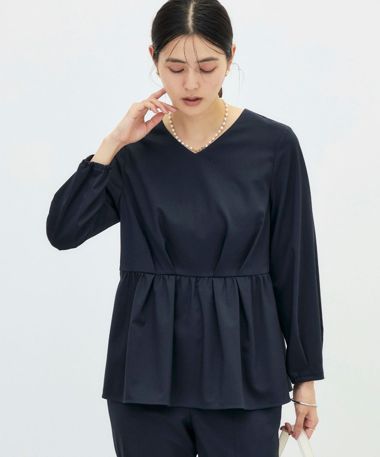 《セットアップ対応/ストレッチ/紫外線防止/防臭》ウォッシャブルハイスペックTRペプラムブラウス