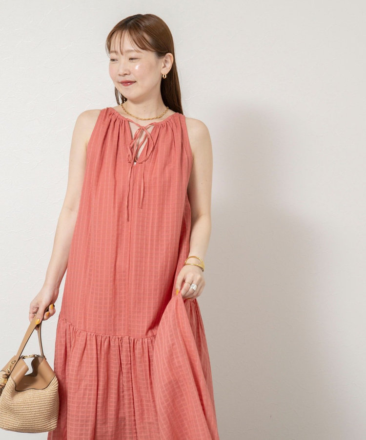 【WALANCE/ワランス】natural dye sheer cotton check gather dress