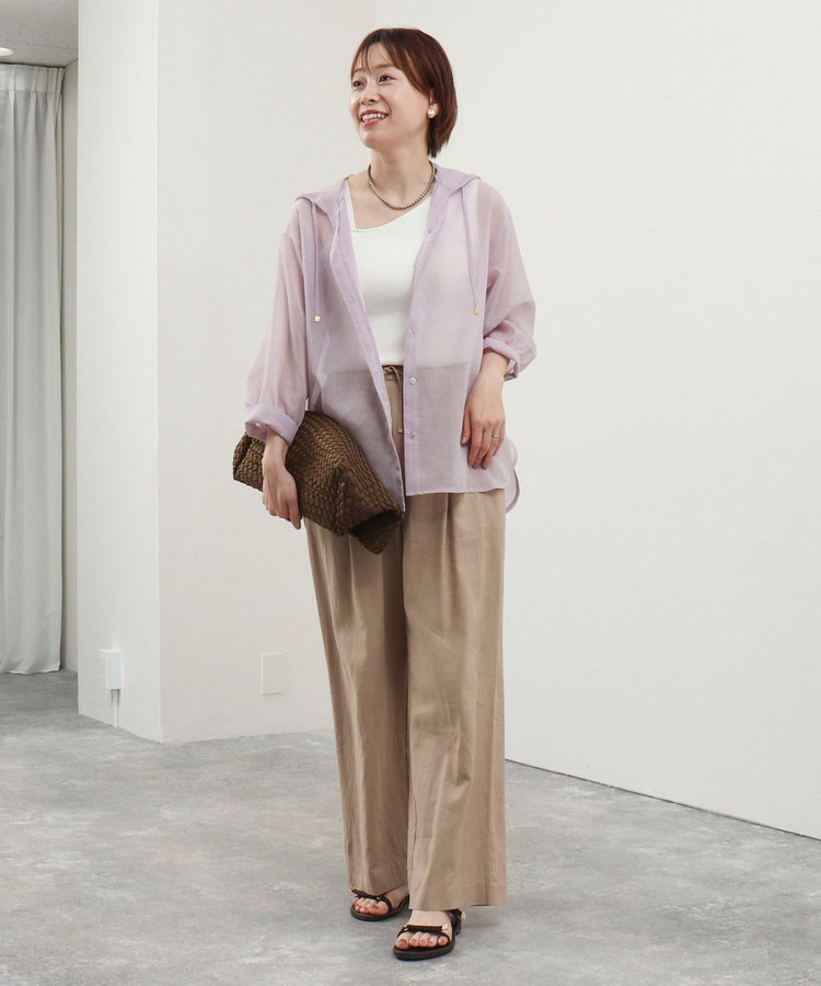 シアーリネンライクフードシャツ