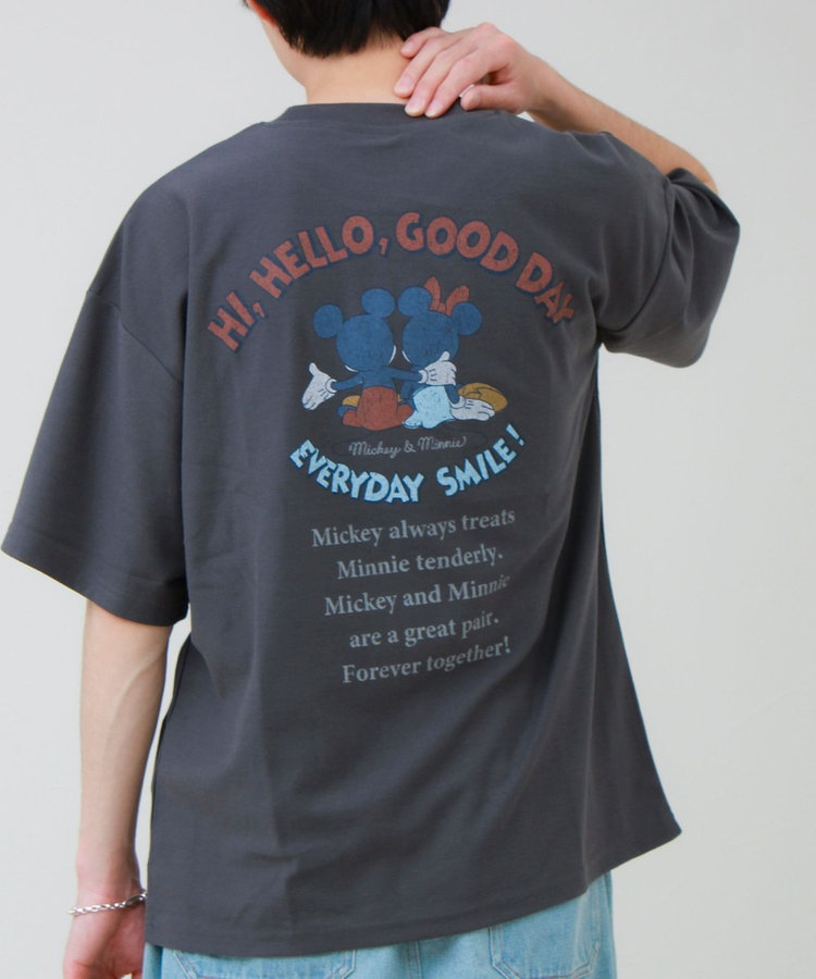 【ユニセックスで着れる】梨地ミッキー＆ミニープリント Tシャツ