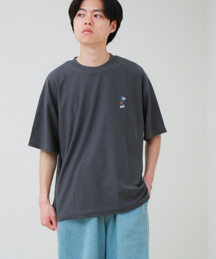 【ユニセックスで着れる】梨地ミッキー＆ミニープリント Tシャツ
