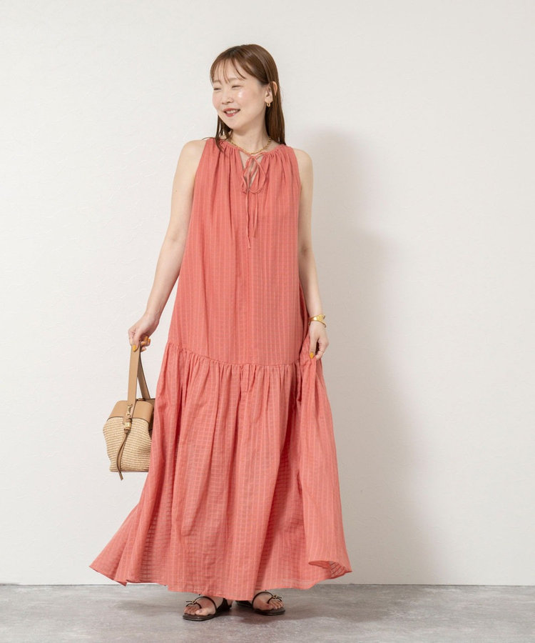 【WALANCE/ワランス】natural dye sheer cotton check gather dress