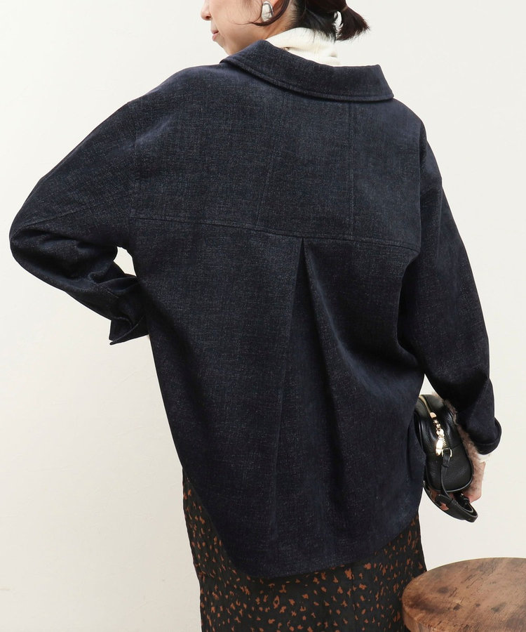 《セットアップ対応》グロッシーデニムライクシャツジャケット